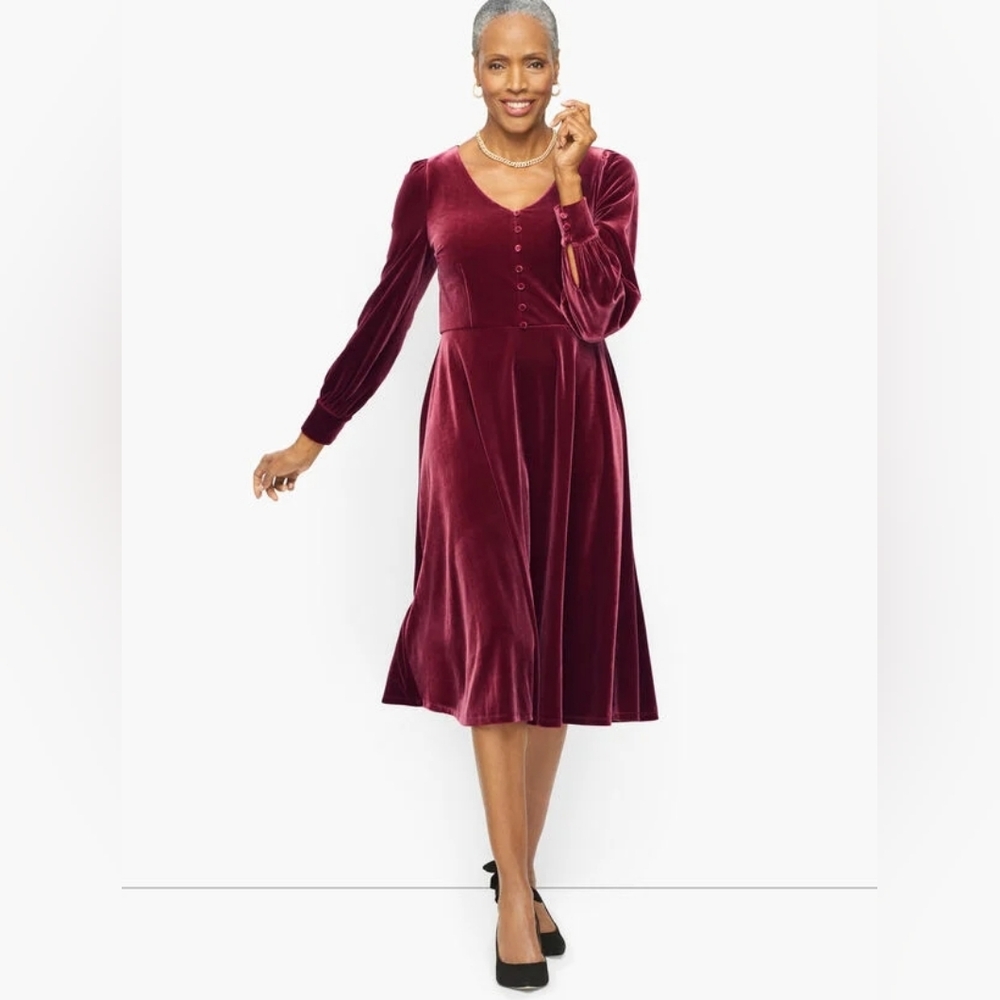 Talbots Plus Billow‎ Sleeve Velour Fit and Flare Dress